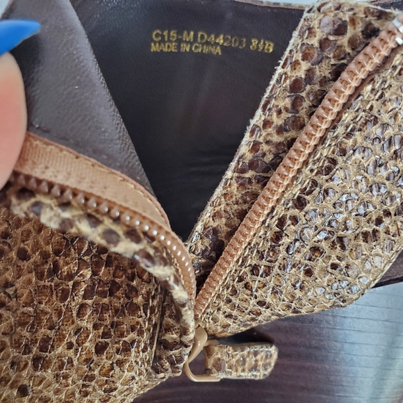 COLE HAAN Brown Snake Leather Peep Toe Bootie Wedge size 8.5 - Picture 10 of 16